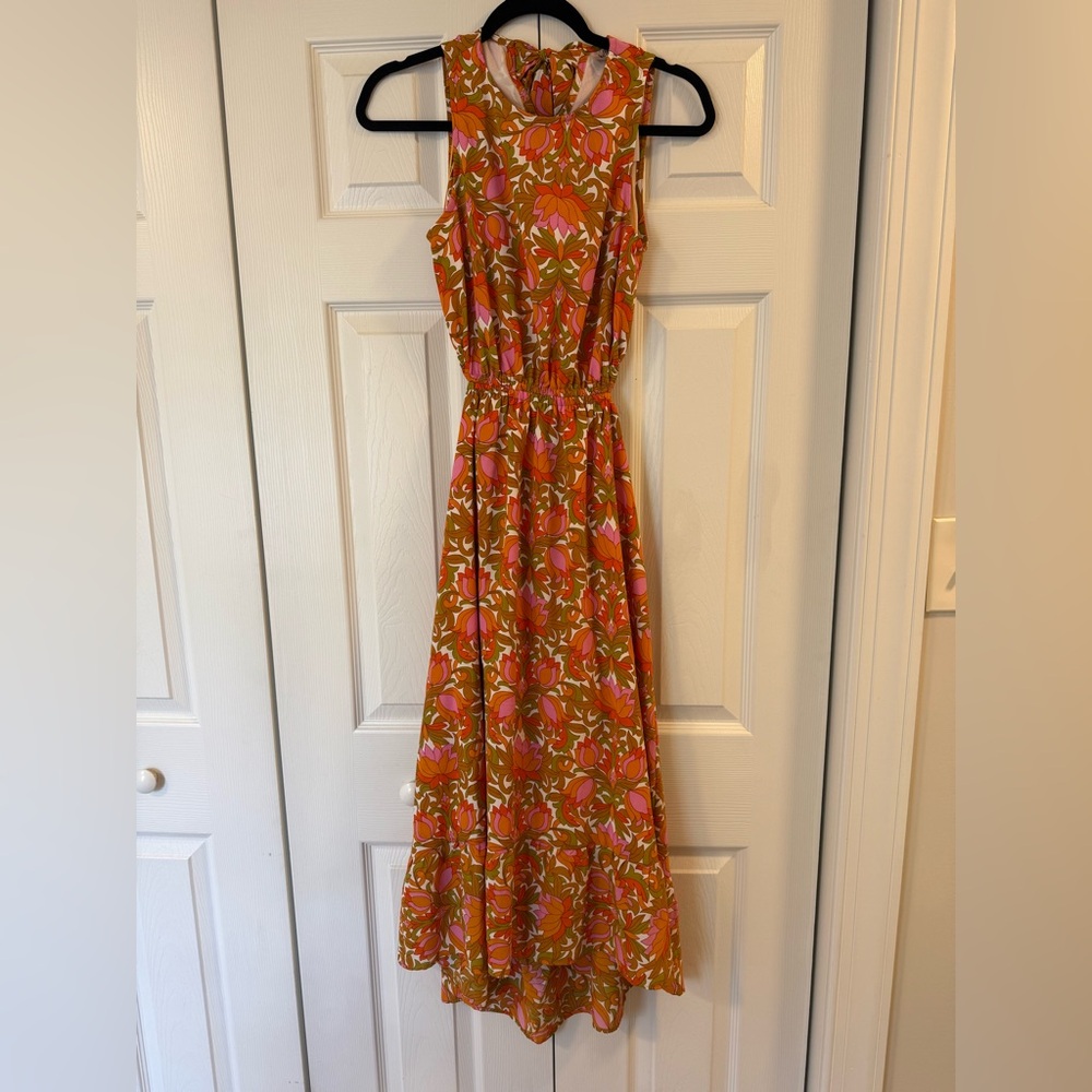 Orange Sleeveless Crew Neck Maxi Sundress